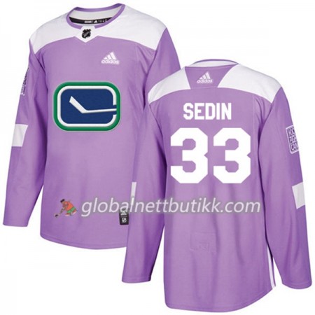 Vancouver Canucks Hockeydrakt Henrik Sedin 33 2017-2018 Purple Fights Cancer Practice Adidas Authentic - Herre
